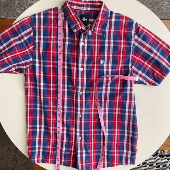 Stussy Men’s Cotton Plaid Short Sleeve Button Down Shirt Size Small - Picture 2 of 8